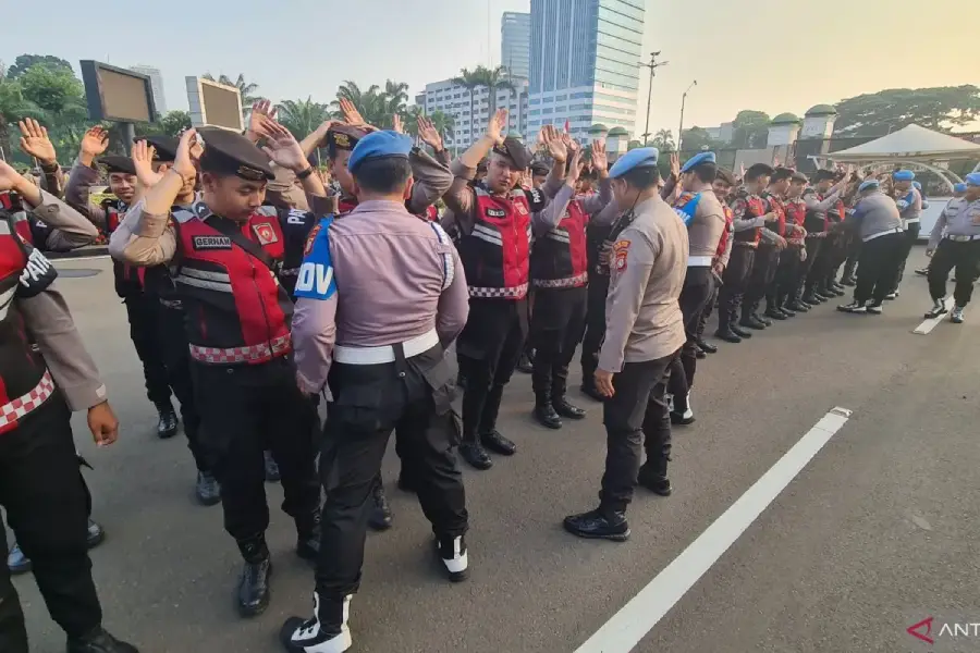 Apel pengamanan Polres Metro Jakarta Pusat unjuk rasa di Jakarta, Kamis (27/8/2026)/Dok Antara
