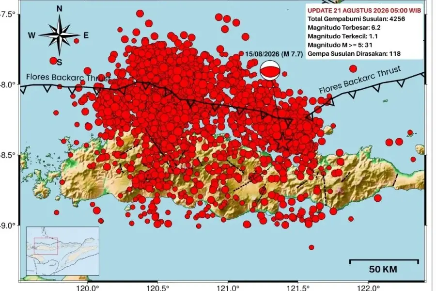 Gempa Susulan NTT Capai 4.258 Kali, BMKG: Berpotensi Masih Terjadi 4 Minggu Gempa susulan di NTT/Dok BMKG