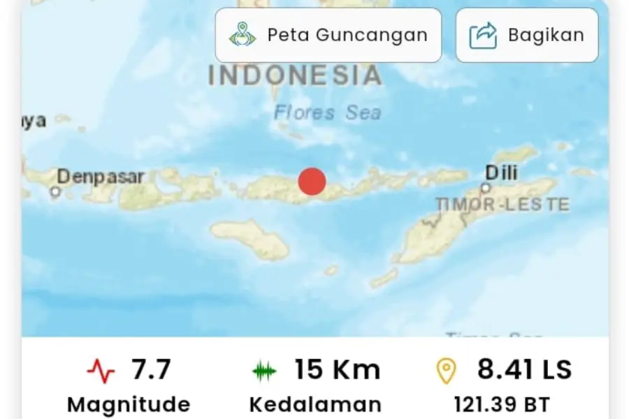 Gempa M 7,7 Guncang Flores, BMKG Keluarkan Ancaman Tsunami hingga 3 Meter Gempa M 7,7 Guncang Flores/Dok BMKG