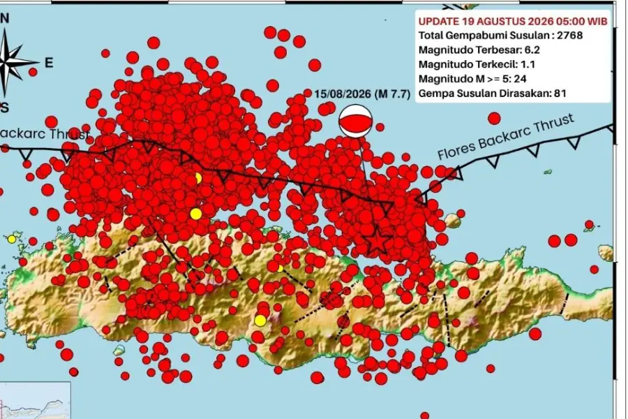 BMKG Catat 2.768 Gempa Susulan di NTT hingga 19 Agustus 2026 BMKG Catat 2.768 Gempa Susulan di NTT