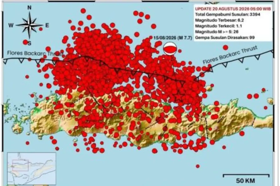 Gempa Susulan NTT Masih Mengguncang: Tercatat 3.489 Gempa, Korban Meninggal 71 Orang Update Gempa NTT Kamis 20 Agustus 2026/Dok BMKG