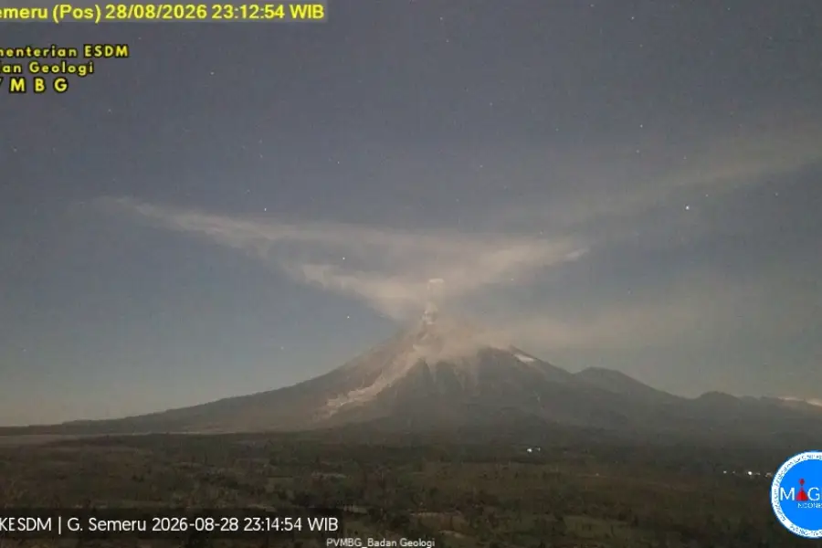 Erupsi G. Semeru Jumat, 28 Agustus 2026, pukul 23:11 WIB/Dok PVMBG