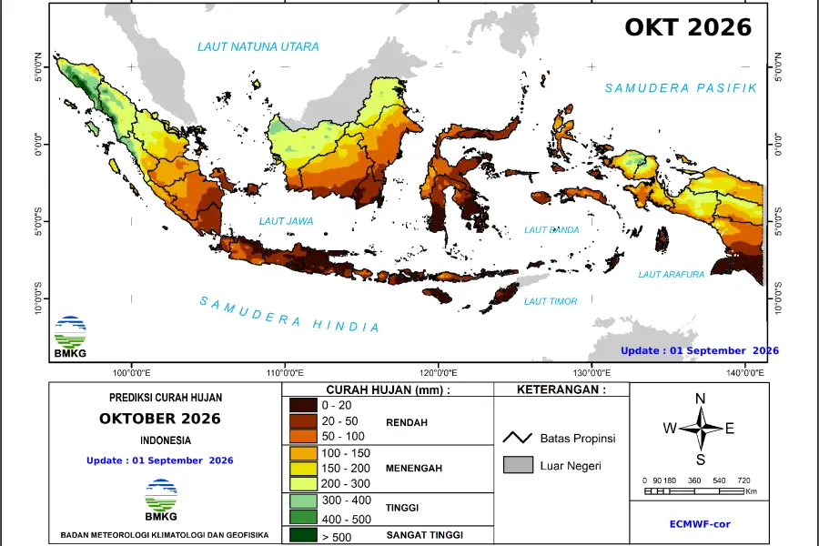 Prediksi Curah Hujan Kumulatif Oktober 2026/Dok BMKG